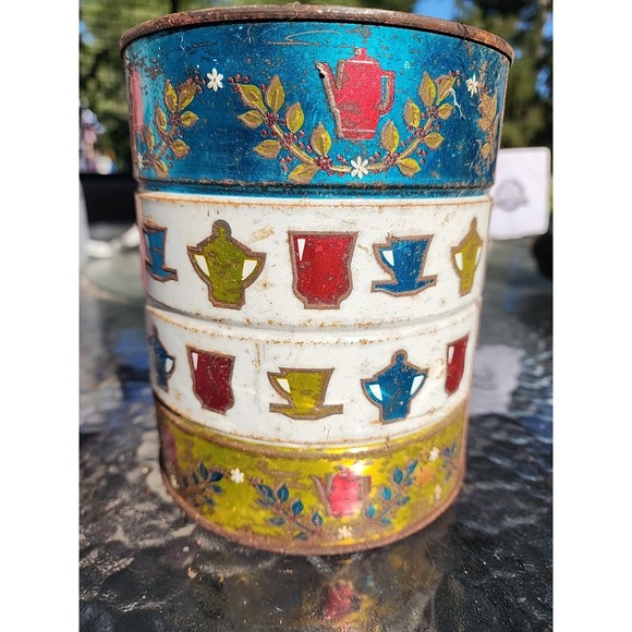Vtg 70's Folgers Butternut Coffee Can Tin Metallic Shiny Colors Bright no Lid - Picture 4 of 6